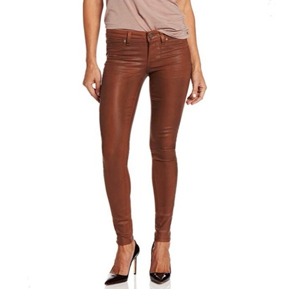 PAIGE Brown Waxed Verduga Ultra Skinny Jeans in Saddle size 26